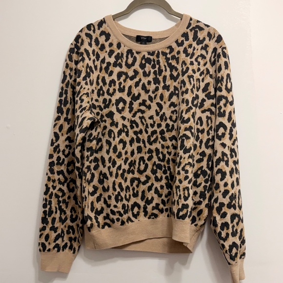 J.CREW Leopard Print Merino Wool Crewneck Sweater Women’s XL - Picture 2 of 5